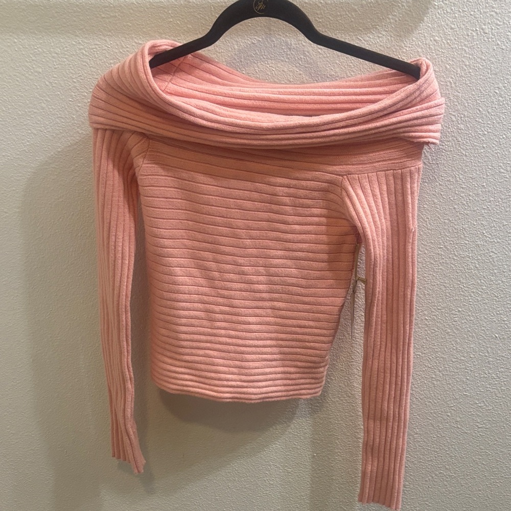 Forever 21 Pink Ribbed Off-Shoulder Sweater